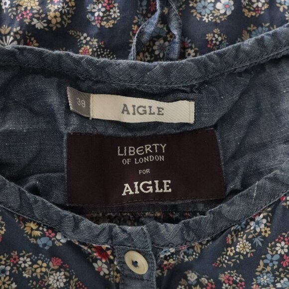 Aigle Womens Blue Sz S Buttoned Henley Short Sleeve Paisley Casual Tunic Top - Picture 12 of 14